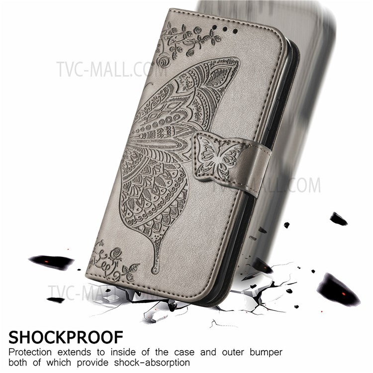 For Honor 60 Butterfly Flower Pattern Imprinted PU Leather Horizontal Stand Magnetic Flip Cover Hand Strap Wallet Case - Grey-7
