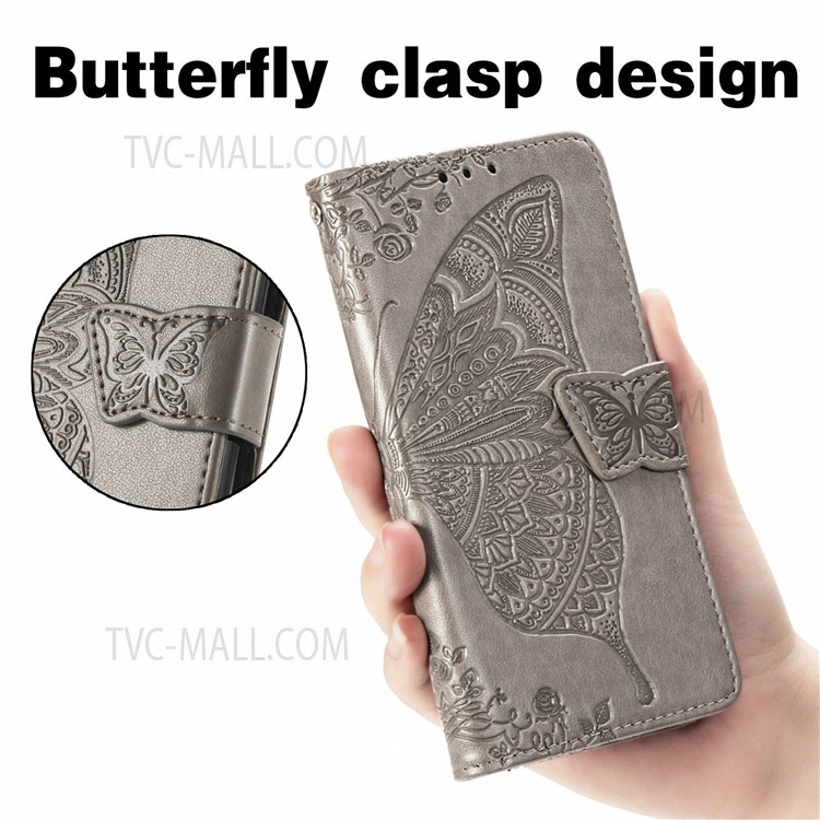 For Honor 60 Butterfly Flower Pattern Imprinted PU Leather Horizontal Stand Magnetic Flip Cover Hand Strap Wallet Case - Grey-8