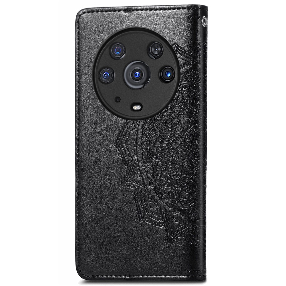 For Honor Magic3 Pro Shockproof Phone Case Mandala Embossed Phone Cover Shell with Stand Wallet - Black-3