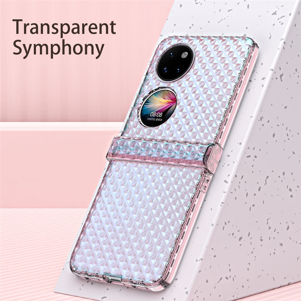 For Huawei P50 Pocket Laser Effect Transparent Hard PC Folding Phone Case with Hinge Design - Transparent Pink-11