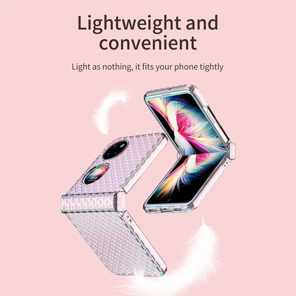 For Huawei P50 Pocket Laser Effect Transparent Hard PC Folding Phone Case with Hinge Design - Transparent Pink-12