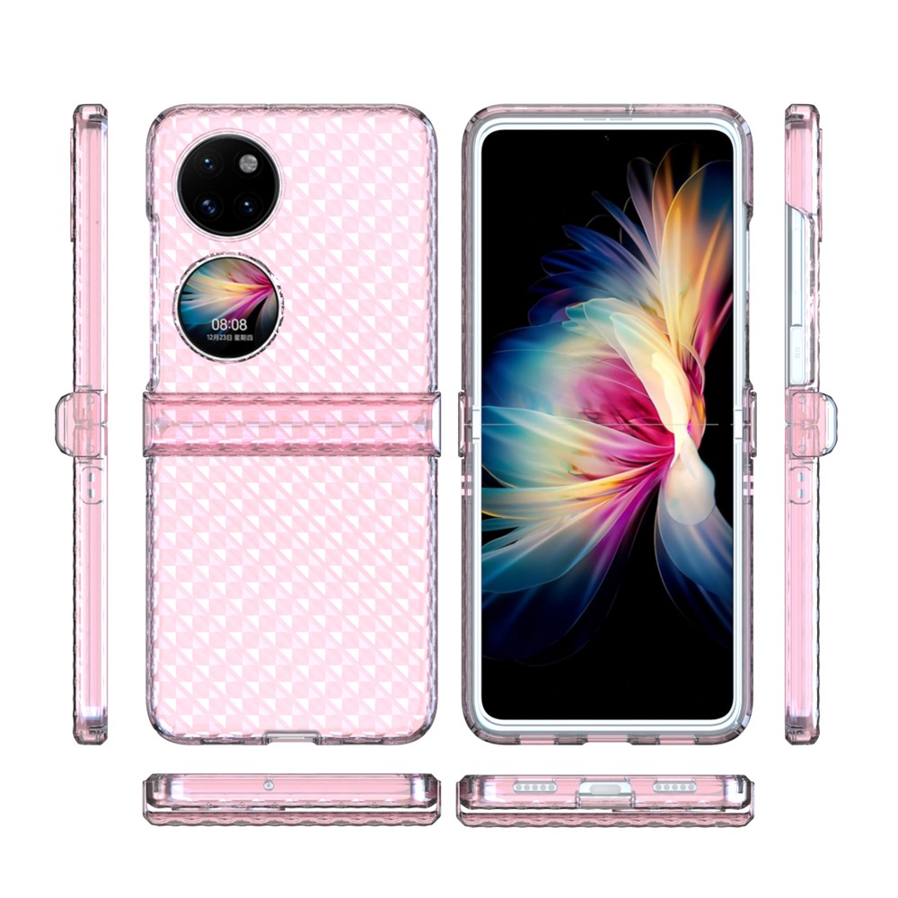 For Huawei P50 Pocket Laser Effect Transparent Hard PC Folding Phone Case with Hinge Design - Transparent Pink-14