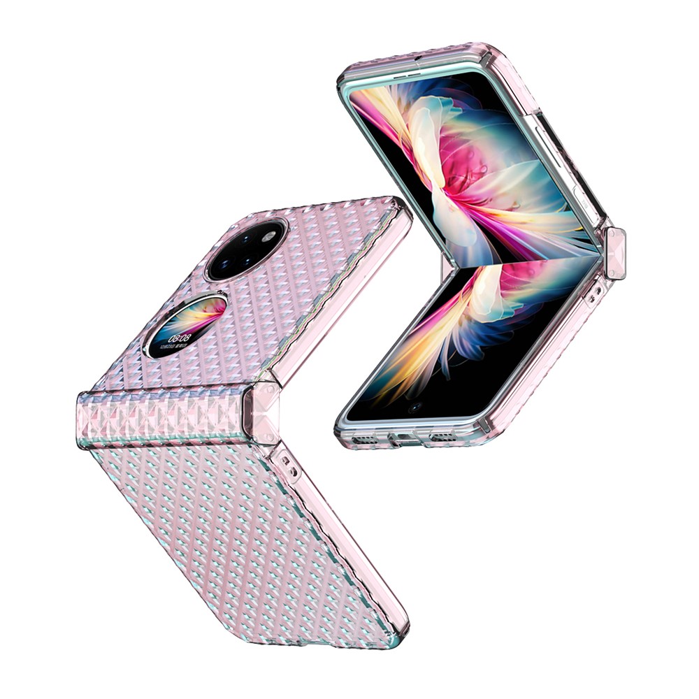 For Huawei P50 Pocket Laser Effect Transparent Hard PC Folding Phone Case with Hinge Design - Transparent Pink-2