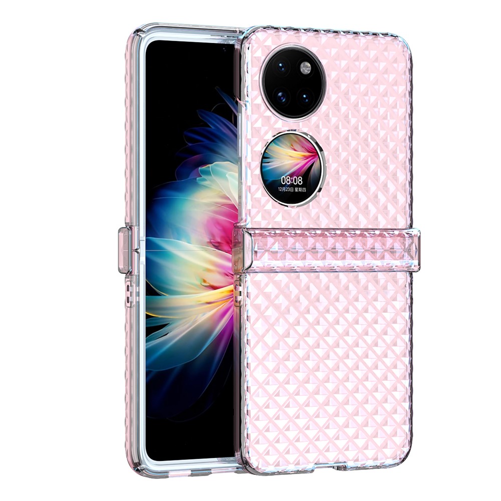 For Huawei P50 Pocket Laser Effect Transparent Hard PC Folding Phone Case with Hinge Design - Transparent Pink-3