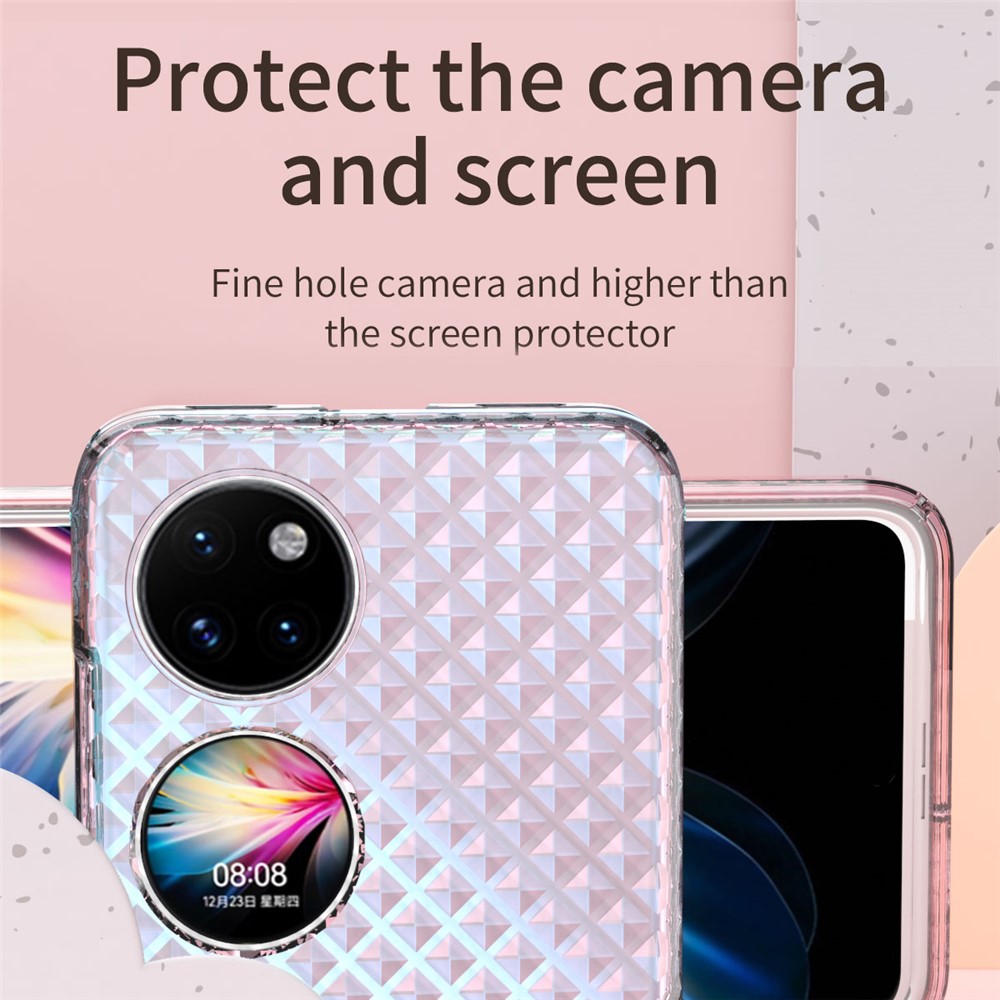 For Huawei P50 Pocket Laser Effect Transparent Hard PC Folding Phone Case with Hinge Design - Transparent Pink-4