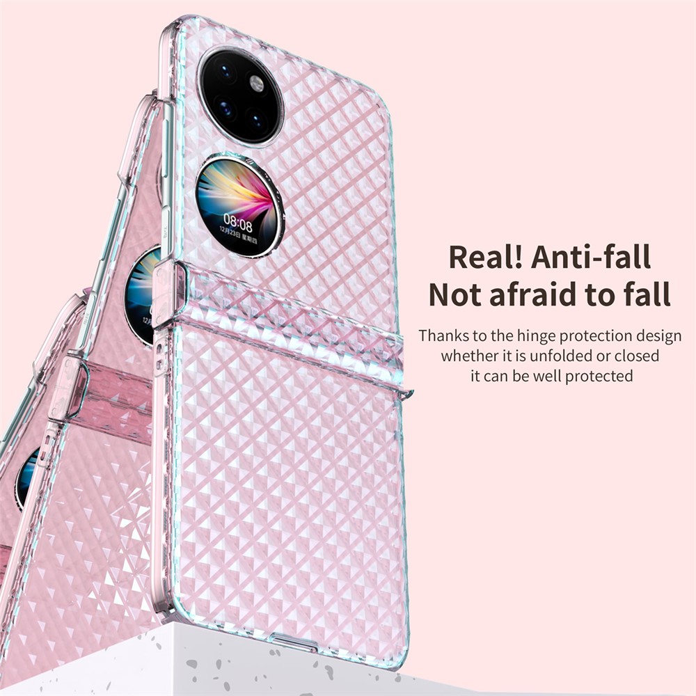 For Huawei P50 Pocket Laser Effect Transparent Hard PC Folding Phone Case with Hinge Design - Transparent Pink-5
