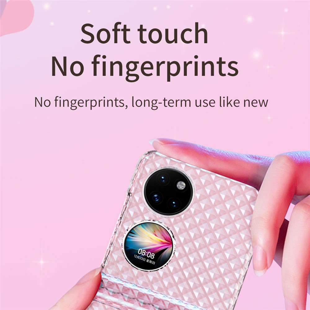 For Huawei P50 Pocket Laser Effect Transparent Hard PC Folding Phone Case with Hinge Design - Transparent Pink-6