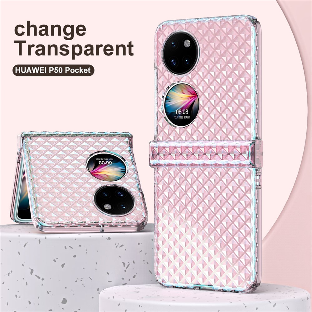For Huawei P50 Pocket Laser Effect Transparent Hard PC Folding Phone Case with Hinge Design - Transparent Pink-8