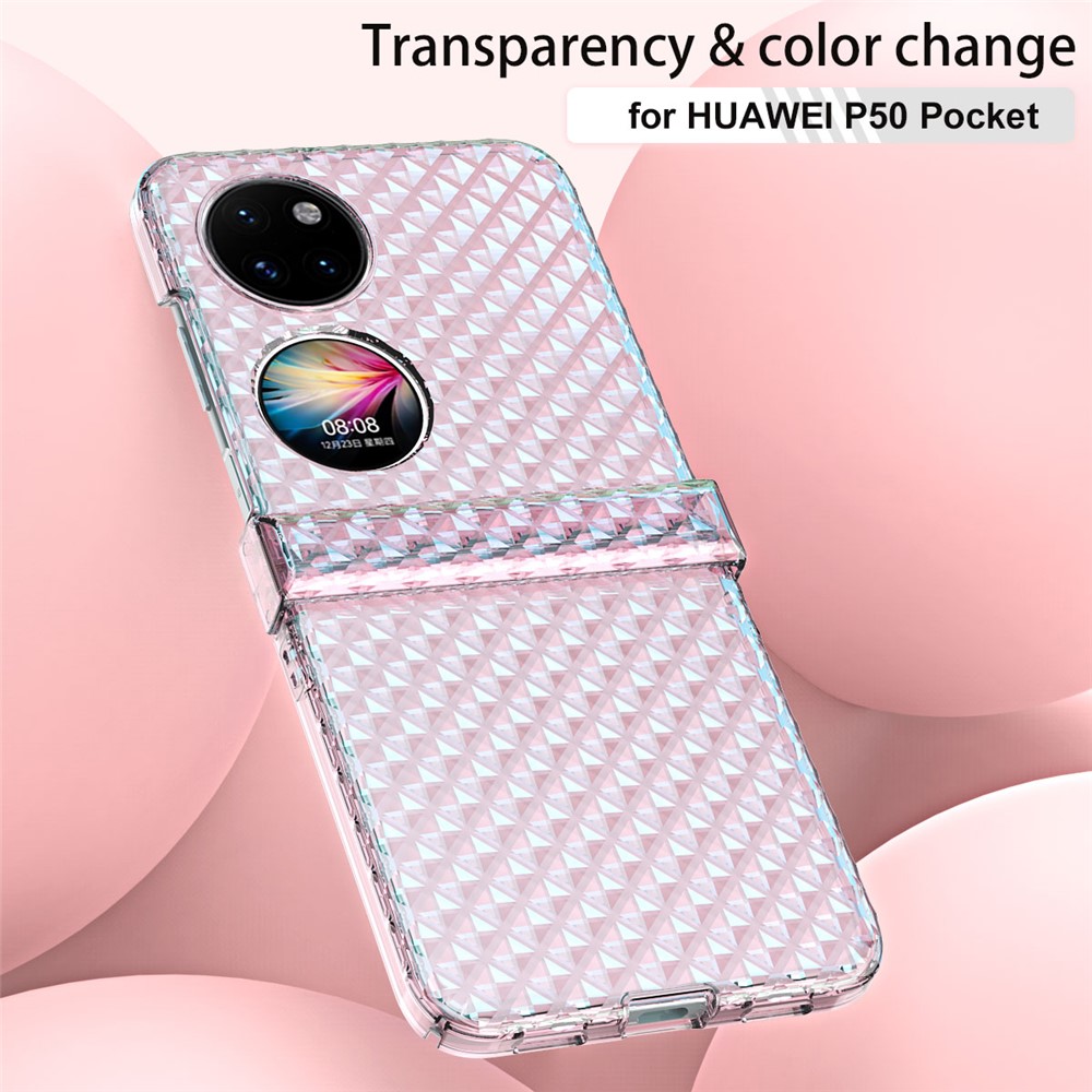 For Huawei P50 Pocket Laser Effect Transparent Hard PC Folding Phone Case with Hinge Design - Transparent Pink-9