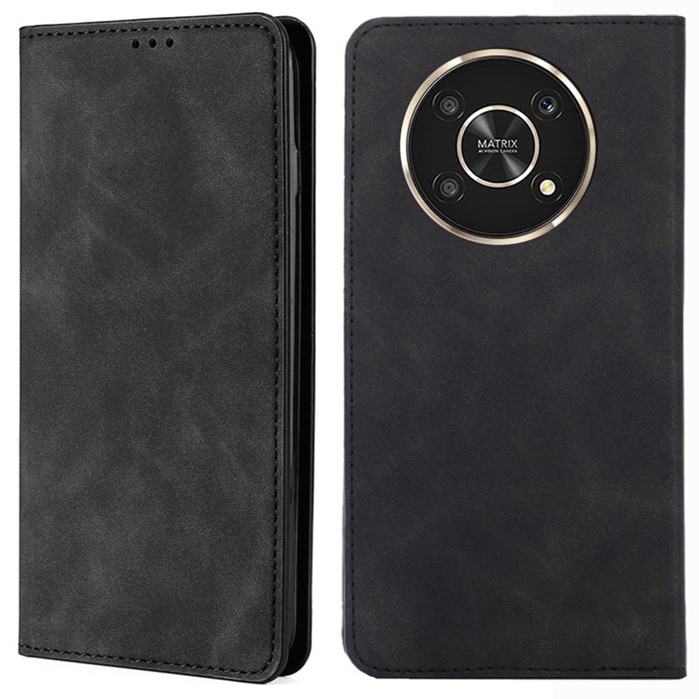 For Honor X30 Auto-absorbed Magnetic Shockproof Skin-touch Feeling Case PU Leather Stand Anti-scratch Mobile Phone Cover - Black-1