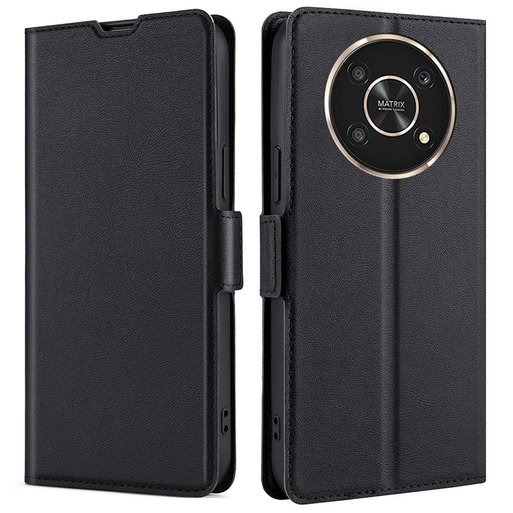 Ultra-thin Card Holder Leather Case for Honor X30, Side Double Magnetic Clasp Stand Phone Cover - Black-1