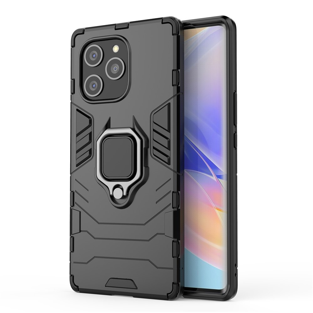 For Honor 60 SE Shockproof Anti-scratch Hard PC + Soft TPU Hybrid Cover Mobile Phone Case with Ring Kickstand - Black-2