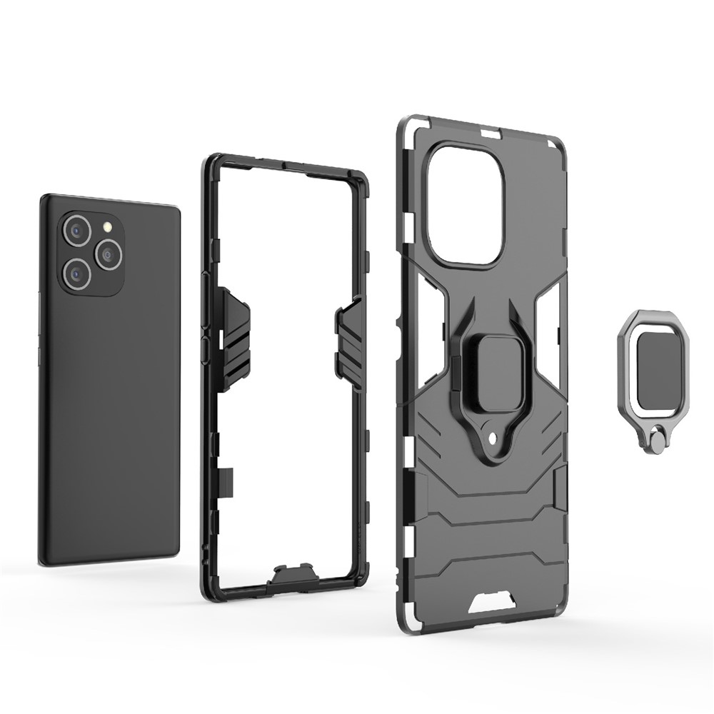 For Honor 60 SE Shockproof Anti-scratch Hard PC + Soft TPU Hybrid Cover Mobile Phone Case with Ring Kickstand - Black-5