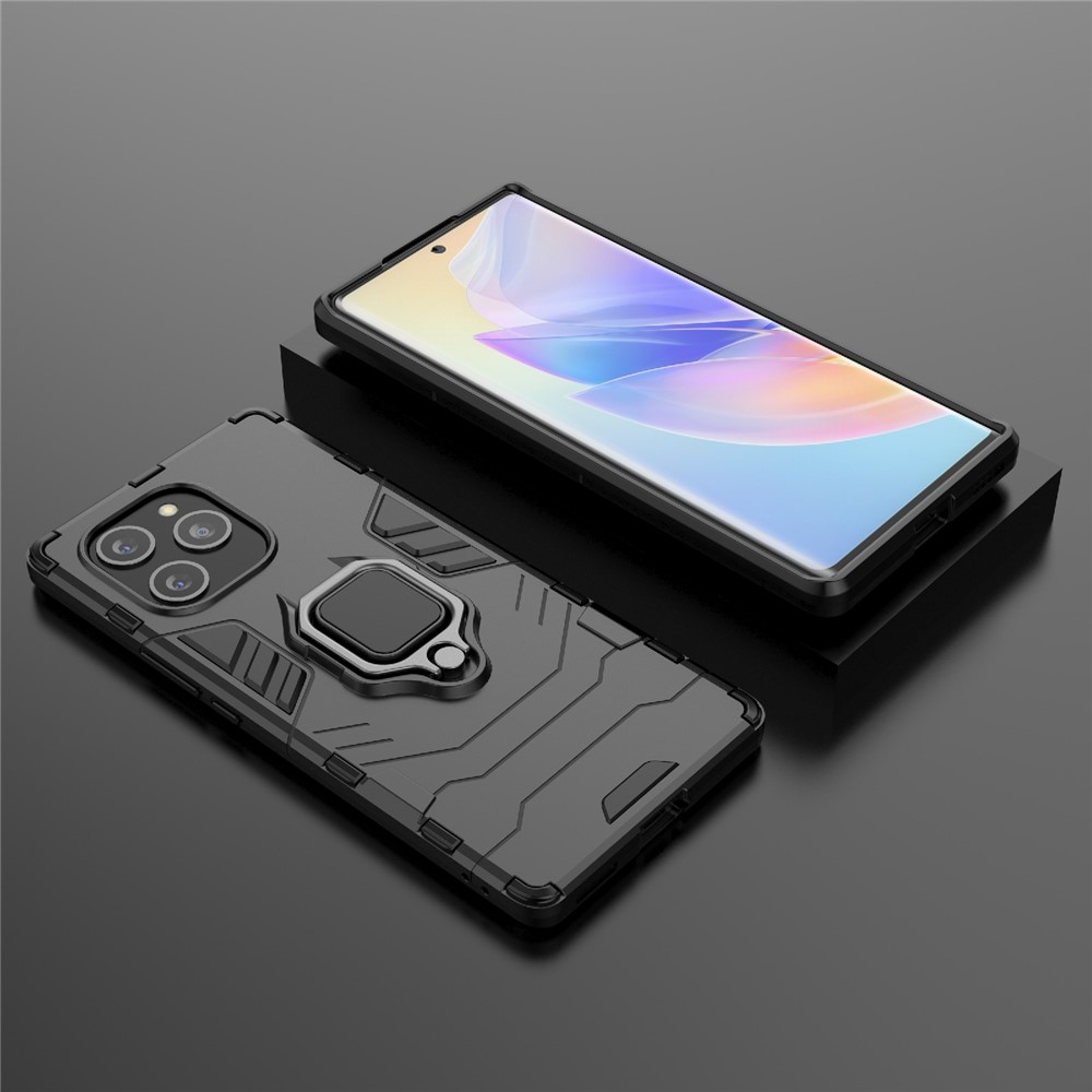 For Honor 60 SE Shockproof Anti-scratch Hard PC + Soft TPU Hybrid Cover Mobile Phone Case with Ring Kickstand - Black-7