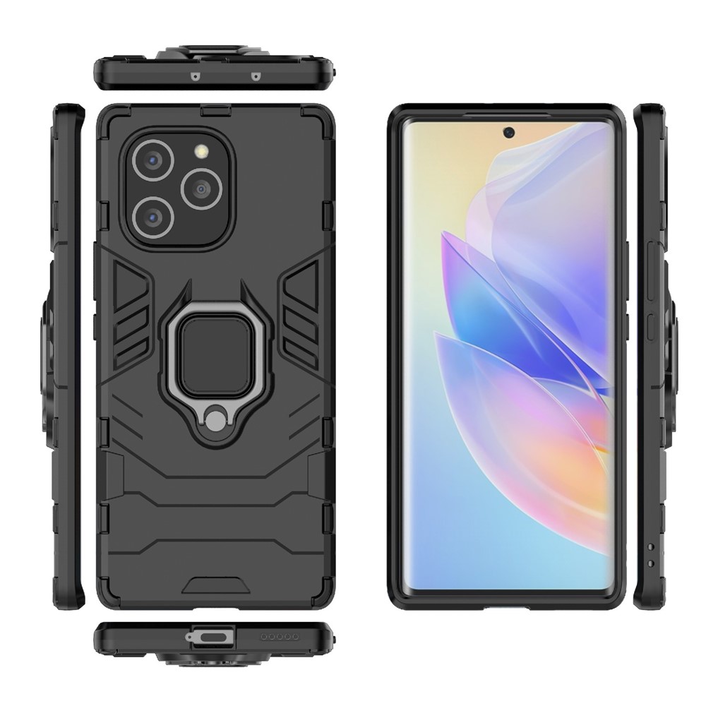 For Honor 60 SE Shockproof Anti-scratch Hard PC + Soft TPU Hybrid Cover Mobile Phone Case with Ring Kickstand - Black-8