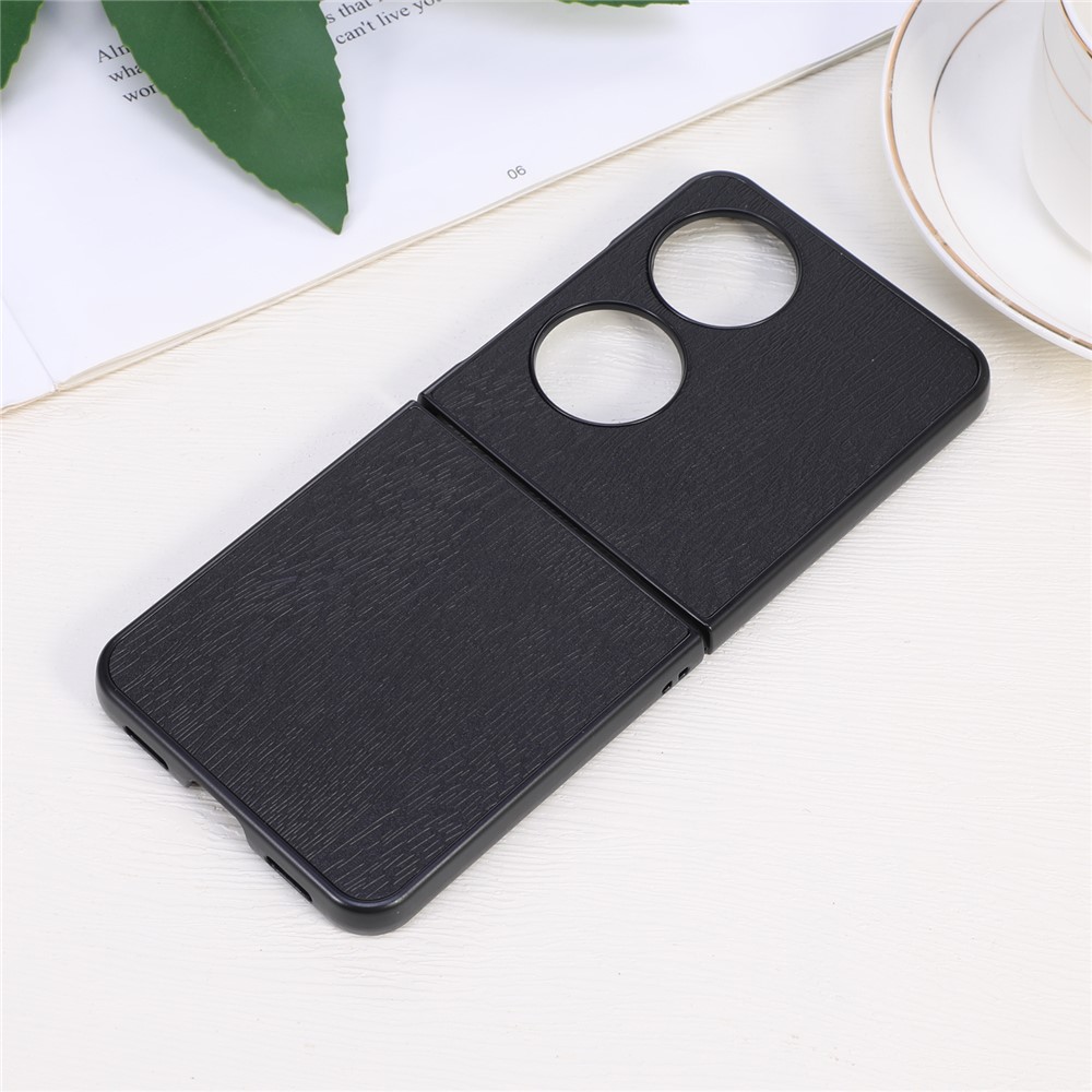 For Huawei P50 Pocket PU Leather Wood Texture Inner PC + TPU Precise Cutout Folding Phone Cover - Black-3