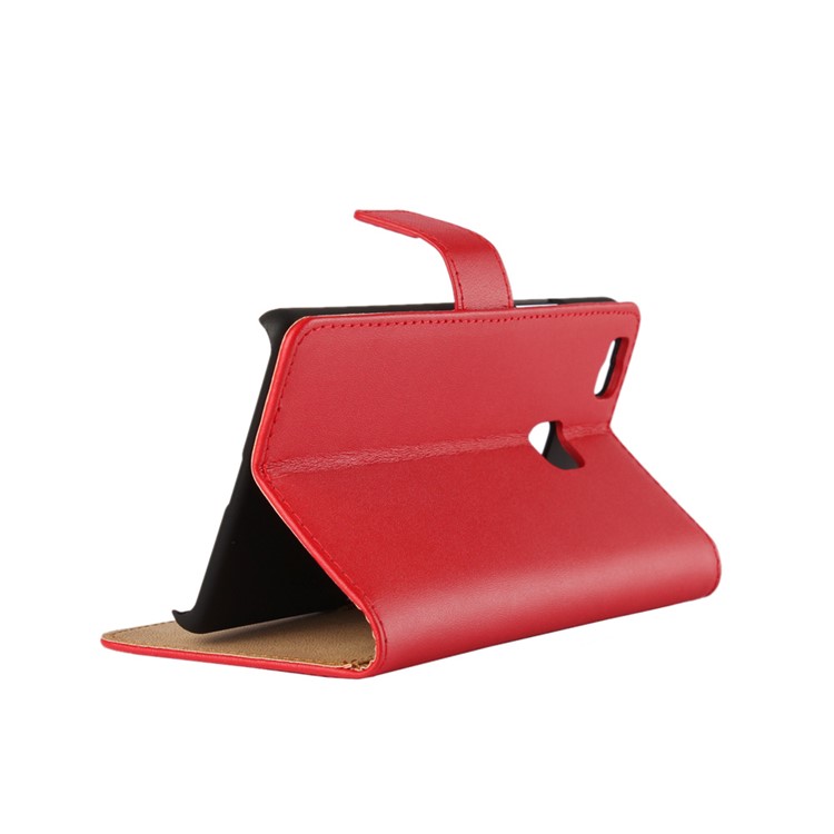 Genuine Split Leather Wallet Case with Stand for Huawei P9 Lite - Red-2