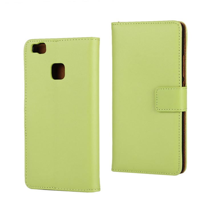 Genuine Split Leather Magnetic Cover with Card Slots for Huawei P9 Lite - Green-1