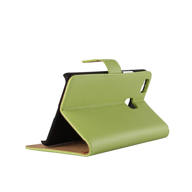 Genuine Split Leather Magnetic Cover with Card Slots for Huawei P9 Lite - Green-2