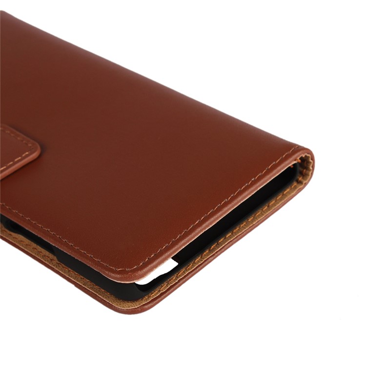 Genuine Split Leather Wallet Case for Huawei P9 Lite - Brown-10