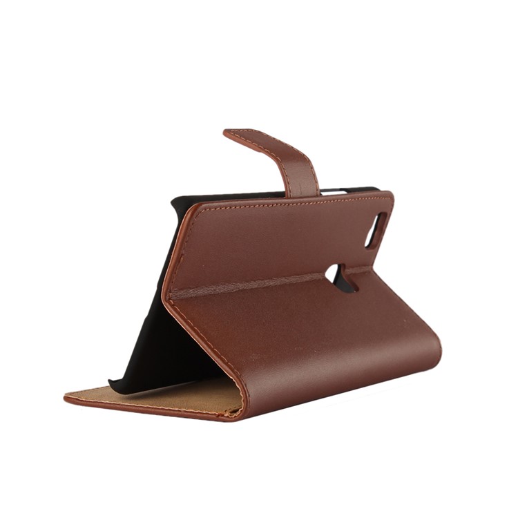 Genuine Split Leather Wallet Case for Huawei P9 Lite - Brown-3