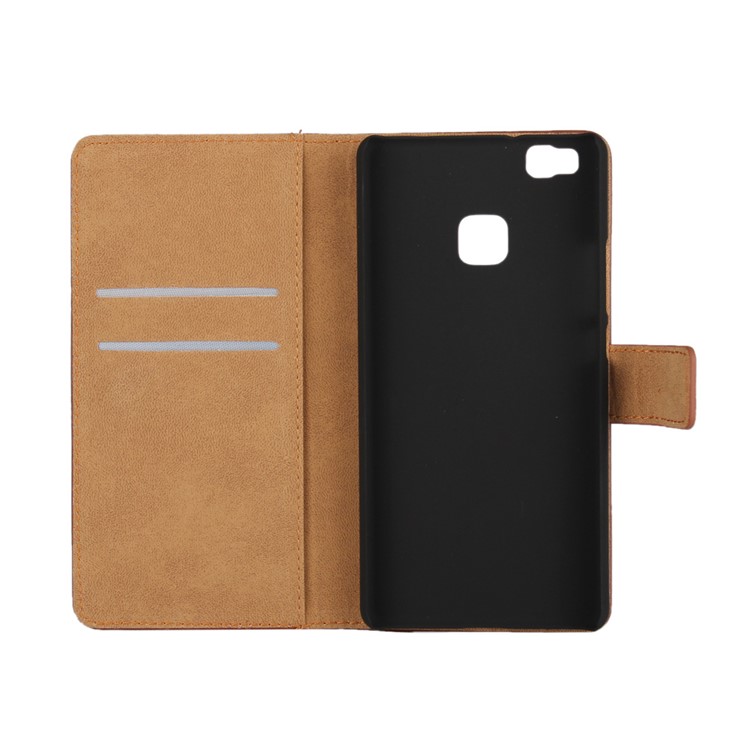 Genuine Split Leather Wallet Case for Huawei P9 Lite - Brown-5