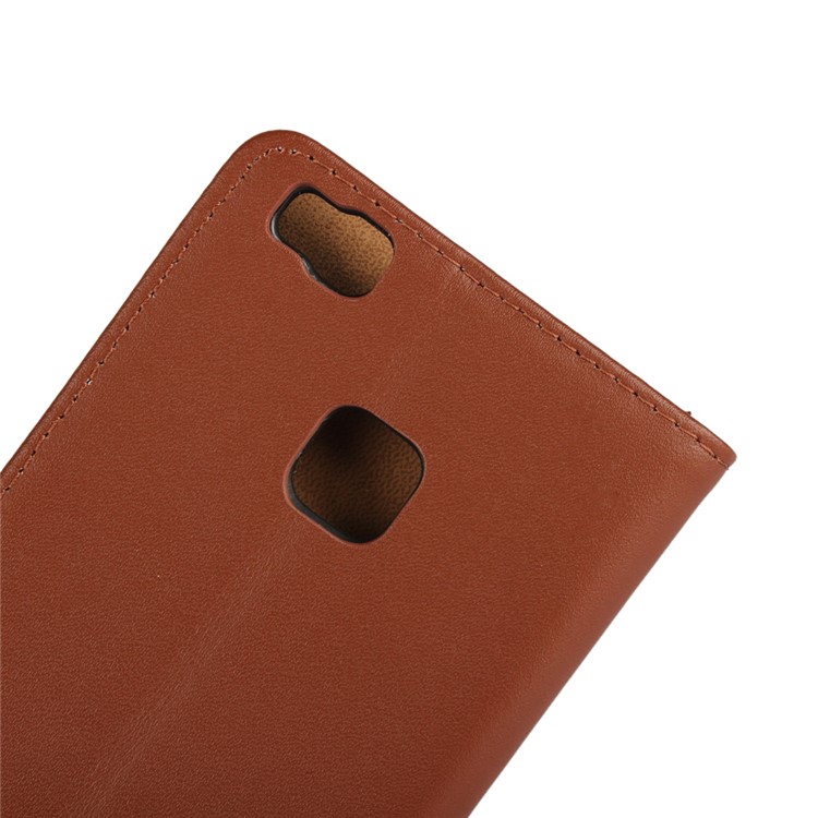 Genuine Split Leather Wallet Case for Huawei P9 Lite - Brown-8