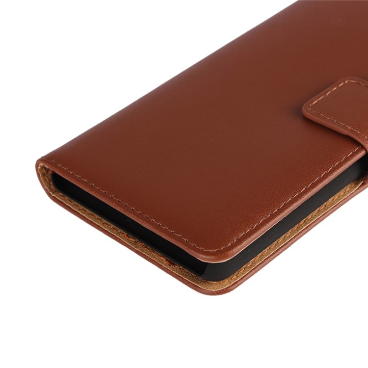 Genuine Split Leather Wallet Case for Huawei P9 Lite - Brown-9