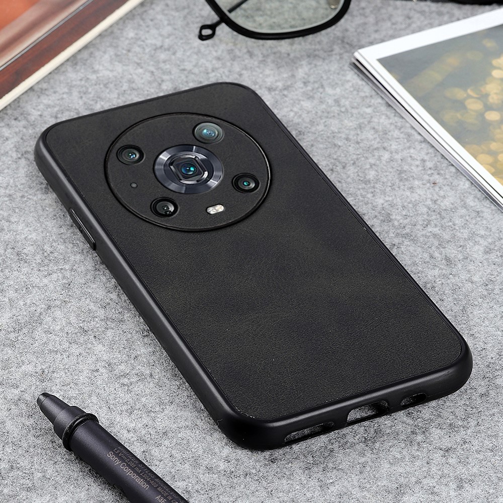 For Honor Magic4 Pro Bi-color Textured PU Leather Case TPU + PC Bottom Phone Case Drop-Protection Phone Accessory - Black-3
