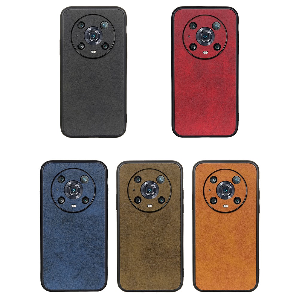 For Honor Magic4 Pro Bi-color Textured PU Leather Case TPU + PC Bottom Phone Case Drop-Protection Phone Accessory - Black-4