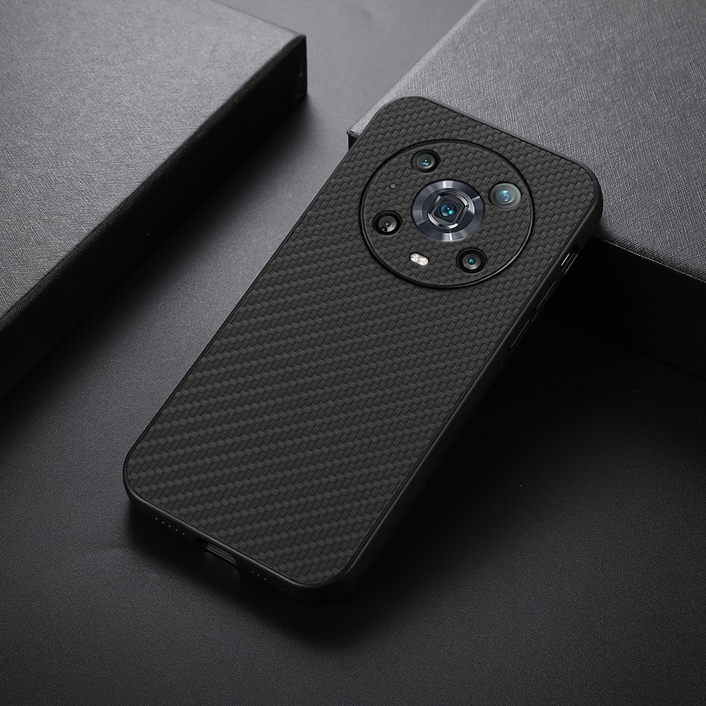 Precise Cut-Out Carbon Fiber Texture PU Leather Case for Honor Magic4 Pro Coated with Hybrid Bottom Case - Black-3