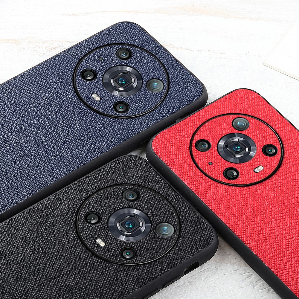 For Honor Magic4 Pro Precise Cut-Out Cross Texture Genuine Leather Phone Back Cover Coated TPU + PC Hybrid Case Phone Accessory - Black-4
