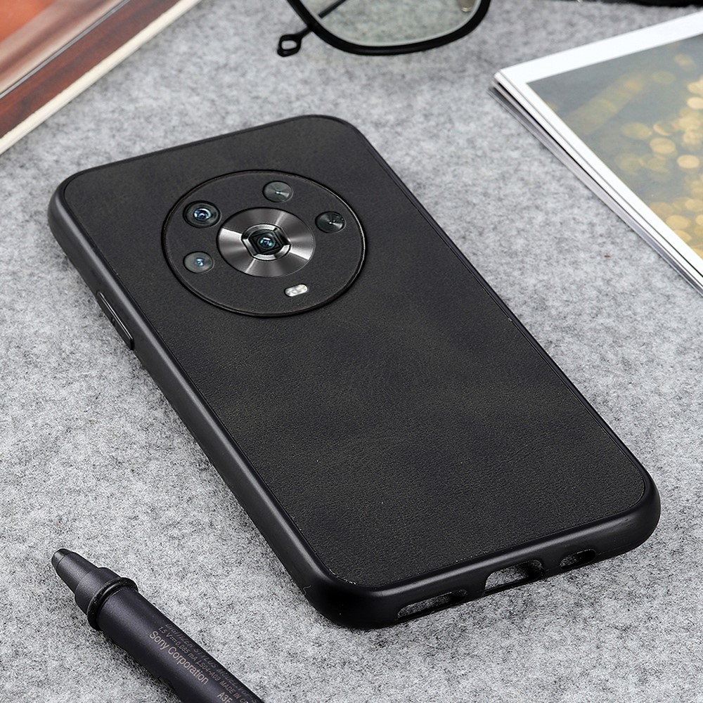 For Honor Magic4 Bi-color Textured PU Leather Phone Case Coated TPU + PC Cell Phone Case Accessory - Black-3