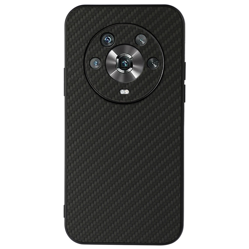 Carbon Fiber Texture PU Leather Case for Honor Magic4, Coated with TPU + PC Hybrid Bottom Case - Black-1
