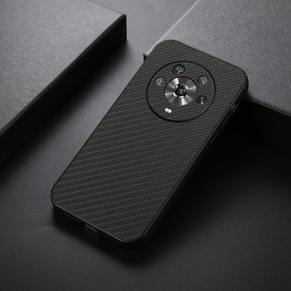 Carbon Fiber Texture PU Leather Case for Honor Magic4, Coated with TPU + PC Hybrid Bottom Case - Black-3