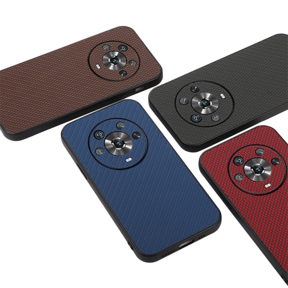 Carbon Fiber Texture PU Leather Case for Honor Magic4, Coated with TPU + PC Hybrid Bottom Case - Black-4