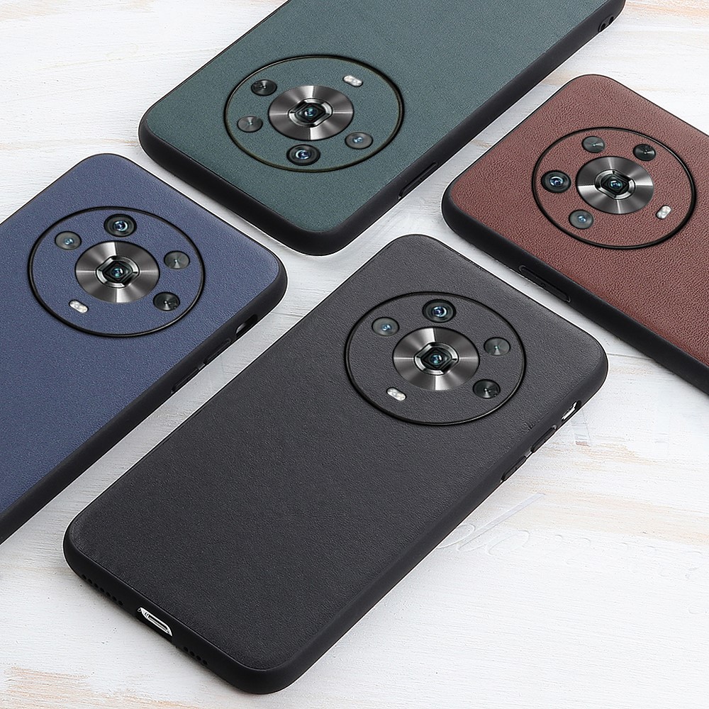 Textured Genuine Leather Phone Back Cover for Honor Magic4 Precise Cut-Out Hybrid Case Phone Accessory - Black-4