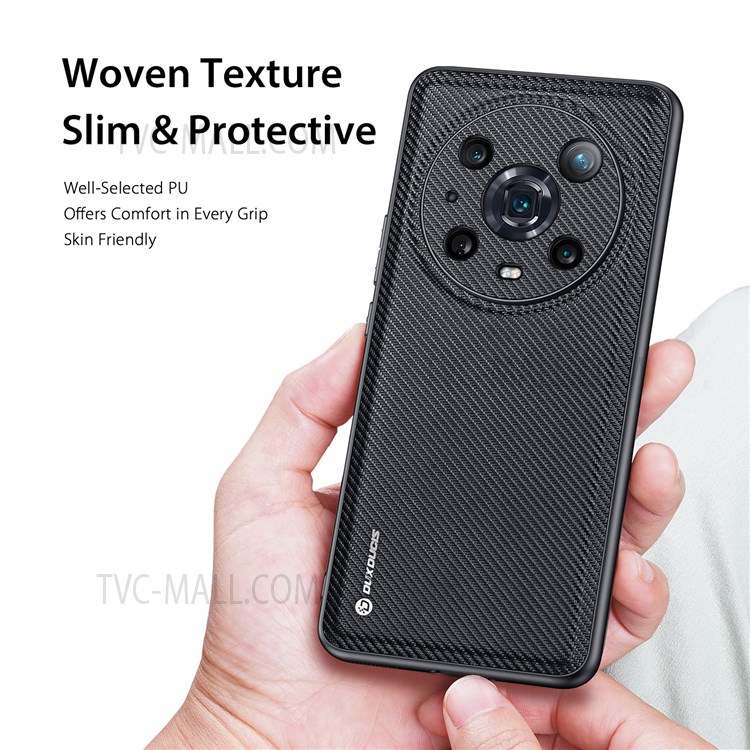 DUX DUCIS FINO Series for Honor Magic4 Pro Woven Texture PU Leather+ PC+TPU+PVC Anti-scratch Mobile Phone Case Cover - Black-4