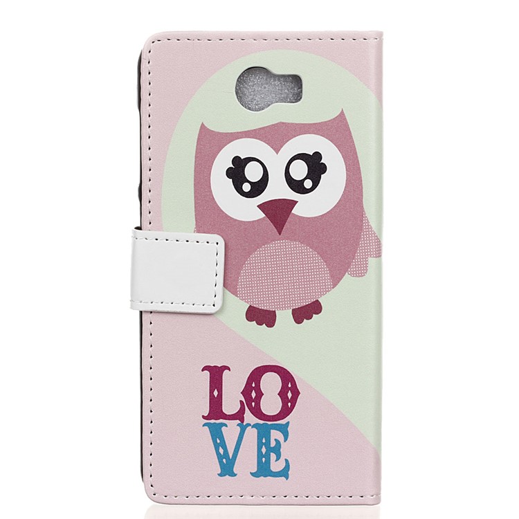 Patterned Flip Leather Wallet Cover for Huawei Y6II Compact - Owl and LOVE-2