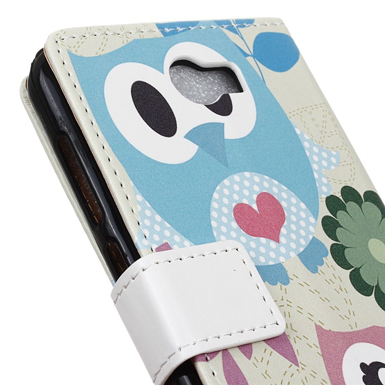 PU Leather Card Holder Case with Stand for Huawei Y6II Compact - Cute Owl and LOVE Pattern-3