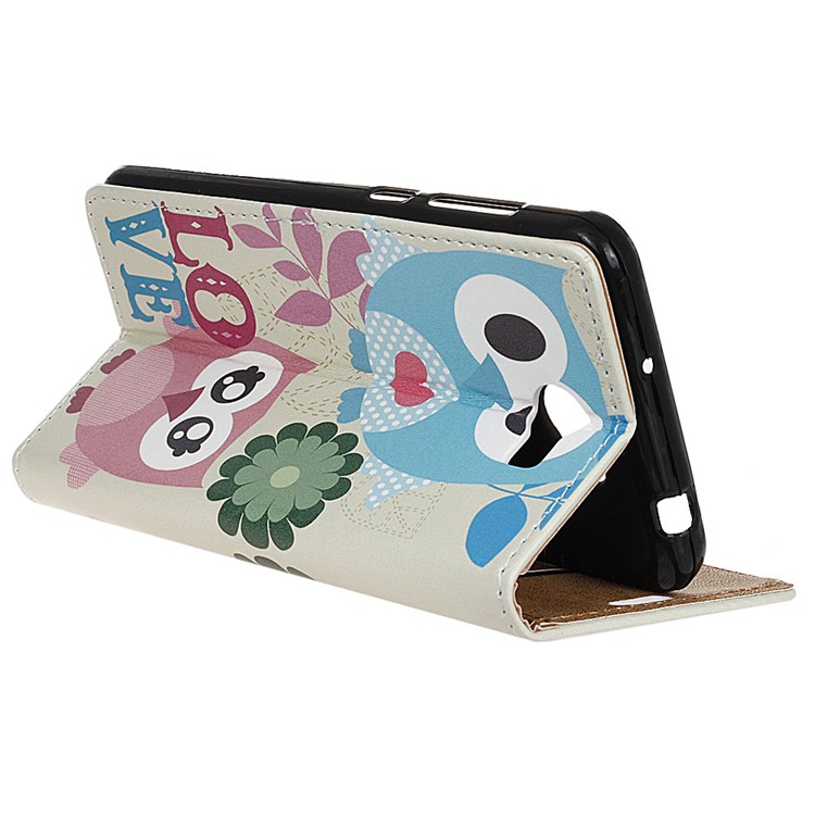 PU Leather Card Holder Case with Stand for Huawei Y6II Compact - Cute Owl and LOVE Pattern-4