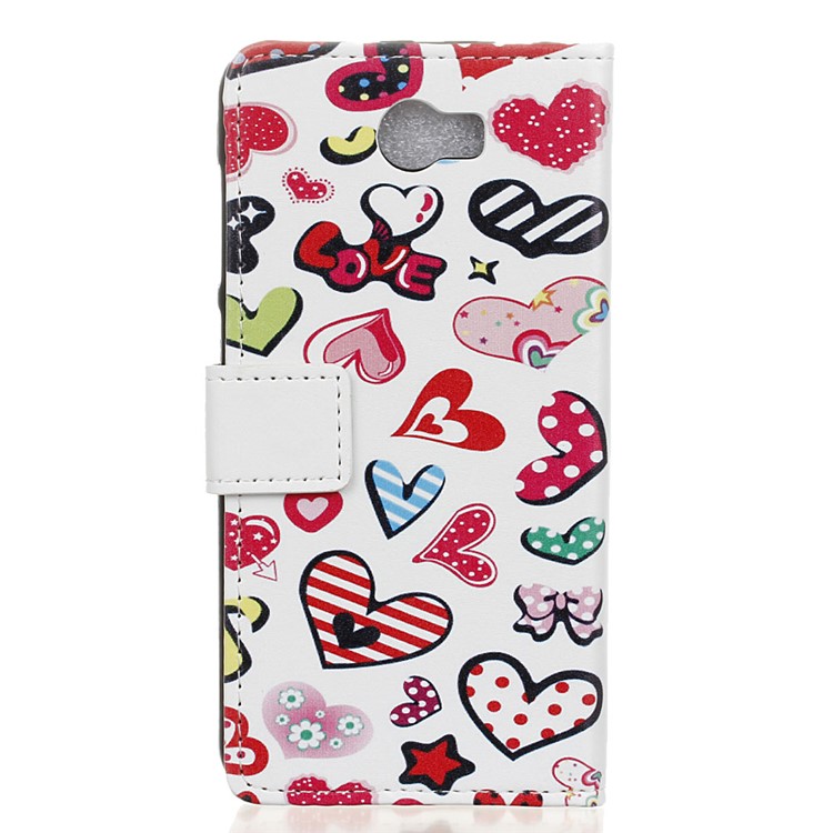 Wallet Stand Leather Phone Cover for Huawei Y6II Compact - Colorized Hearts-2