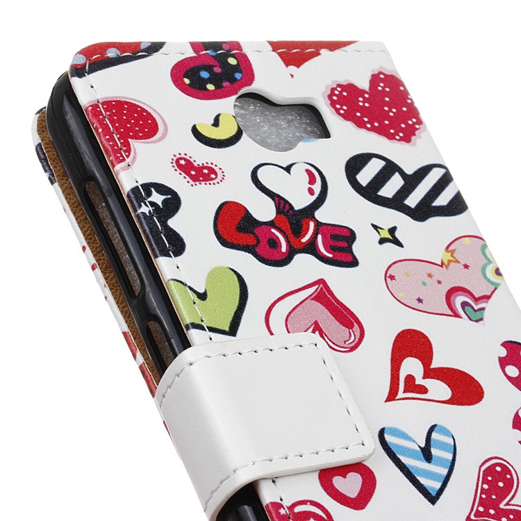 Wallet Stand Leather Phone Cover for Huawei Y6II Compact - Colorized Hearts-3