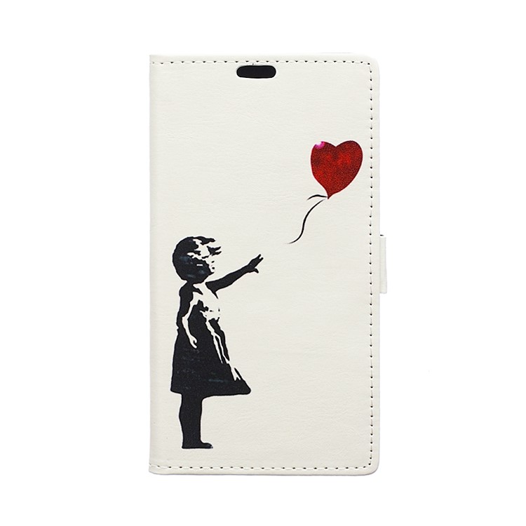 Patterned Stand Leather Case for Huawei Y6II Compact - Girl Releasing Heart Shaped Balloon-1