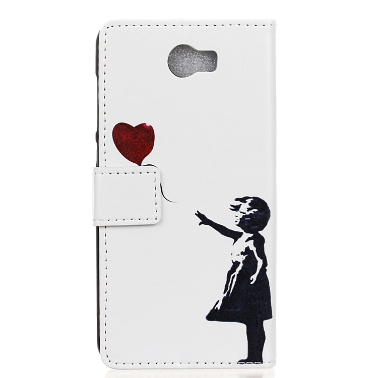 Patterned Stand Leather Case for Huawei Y6II Compact - Girl Releasing Heart Shaped Balloon-2