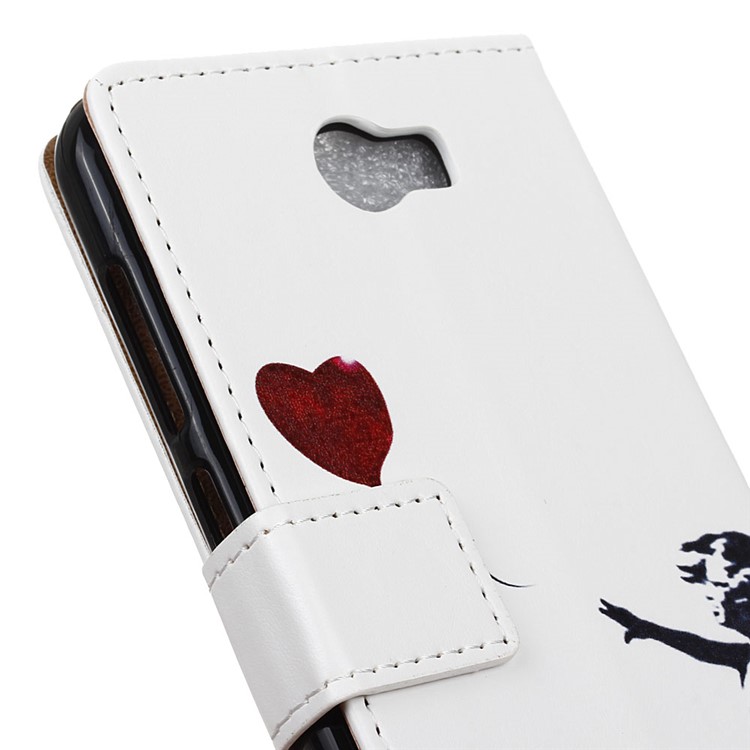 Patterned Stand Leather Case for Huawei Y6II Compact - Girl Releasing Heart Shaped Balloon-3