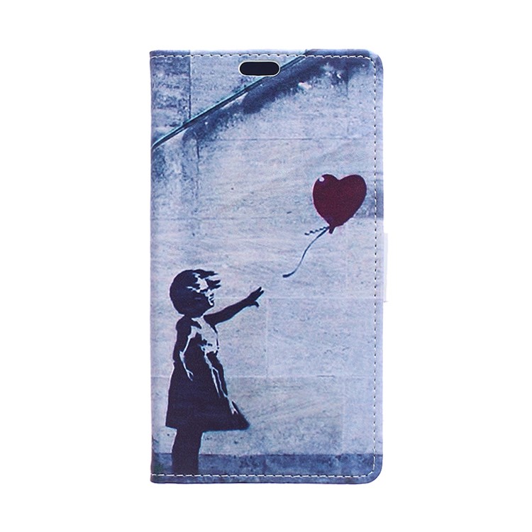 Flip Leather Protector Cover for Huawei Y6II Compact - Cute Girl Flying Heart Shaped Balloon-1
