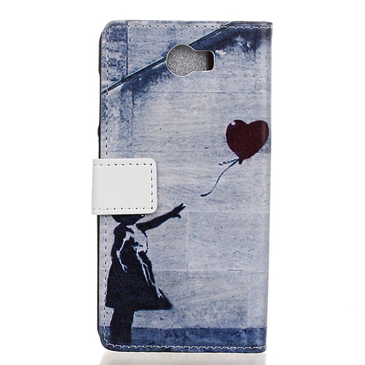 Flip Leather Protector Cover for Huawei Y6II Compact - Cute Girl Flying Heart Shaped Balloon-2