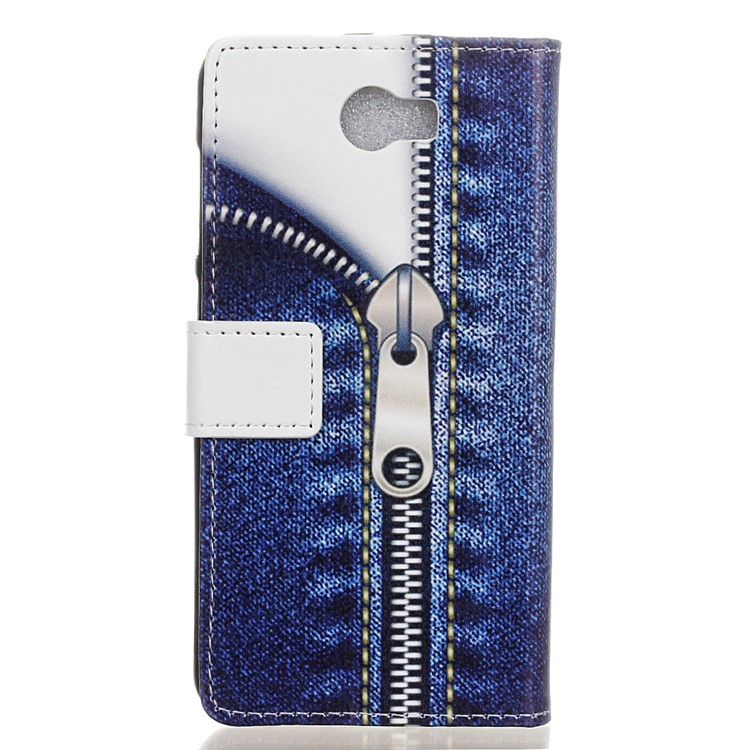 Pattern Printing Leather Magnetic Case for Huawei Y6II Compact - Jeans Metal Zipper-2