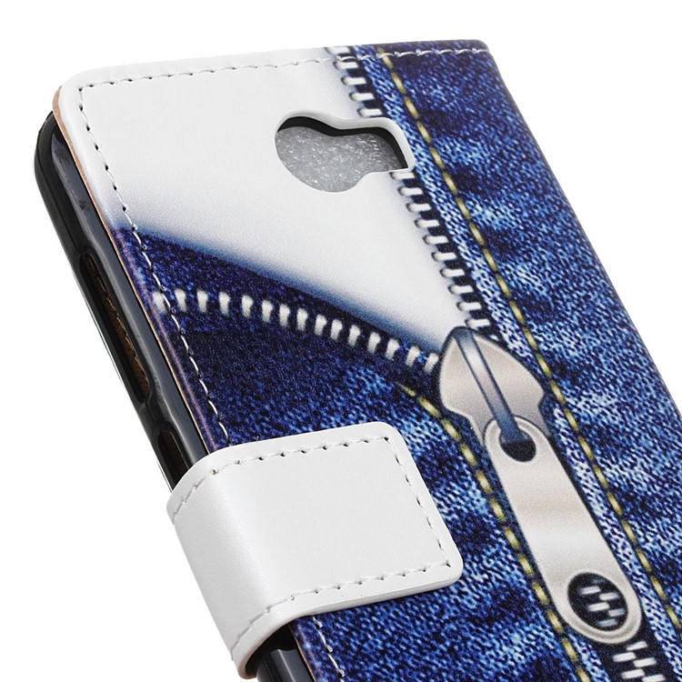 Pattern Printing Leather Magnetic Case for Huawei Y6II Compact - Jeans Metal Zipper-3